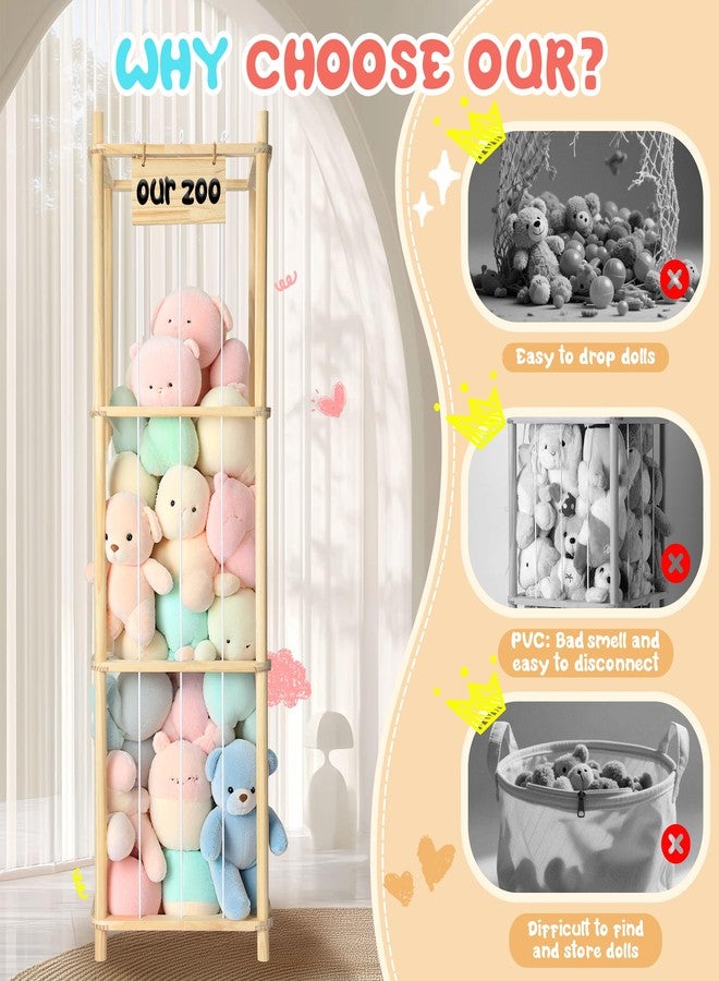 LAMU Stuffed Animal Storage, Wooden Zoo Stuffed Animal Holder with Elastic Cords, Space Save Toy Organizer, Extra Large Capacit Stuffed Animal Organizer for Playroom, Bedroom, Nursery - Image 5