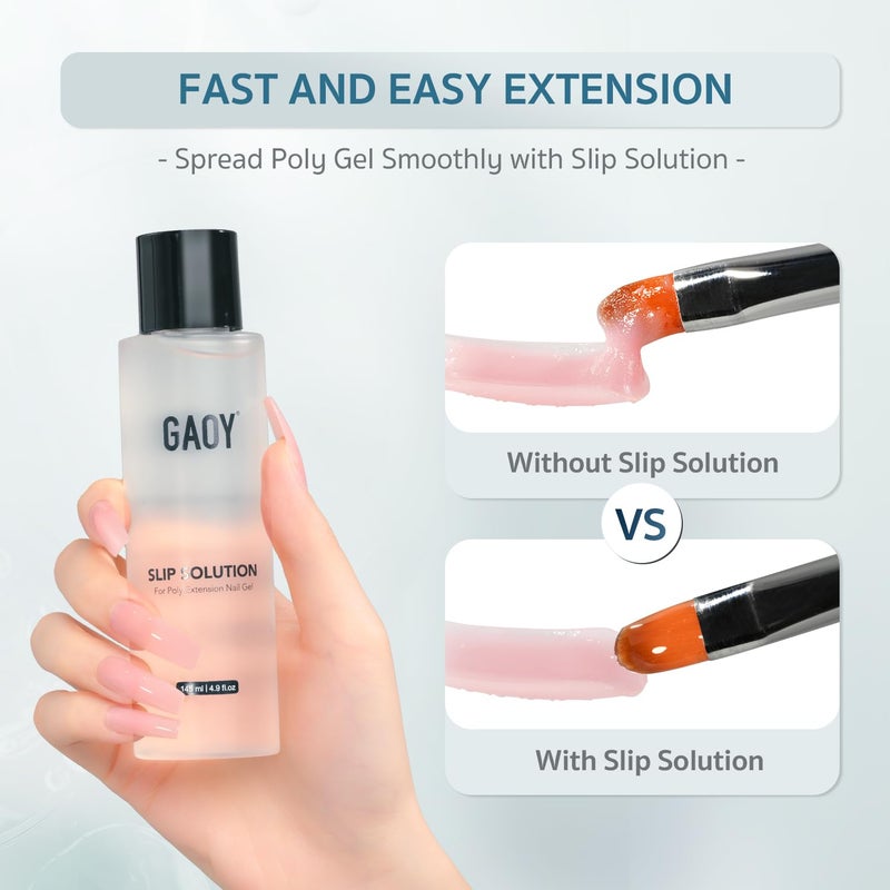 GAOY Slip Solution Set for Poly Gel Nails, 145ml Anti-stick Liquid with Nail Art Brush, for Building Extension Gel Nails - Image 2