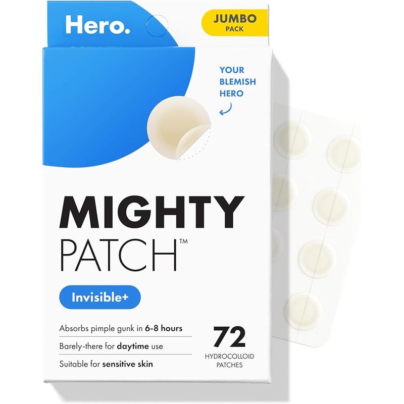 Mighty Patch Hero Cosmetics Invisible+ Patch – The Barely-There Hydrocolloid Acne Pimple Plaster for Covering Skin Imperfections and Blemishes, Conical Edges that Blend into the Skin - Image 1