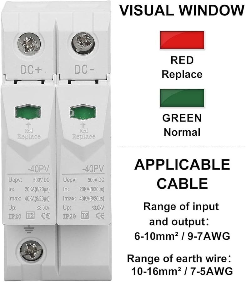 جهاز حماية من زيادة التيار الكهروضوئي من مادة البولي كربونات 40 كيلو أمبير تيار مستمر 500 فولت لحماية من التيار الزائد والجهد الزائد لتركيب على سكة DIN - Image 4