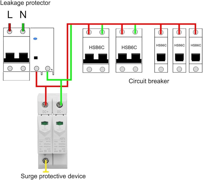 جهاز حماية من زيادة التيار الكهروضوئي من مادة البولي كربونات 40 كيلو أمبير تيار مستمر 500 فولت لحماية من التيار الزائد والجهد الزائد لتركيب على سكة DIN - Image 5