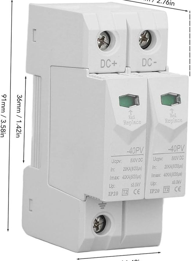 جهاز حماية من زيادة التيار الكهروضوئي من مادة البولي كربونات 40 كيلو أمبير تيار مستمر 500 فولت لحماية من التيار الزائد والجهد الزائد لتركيب على سكة DIN - Image 3
