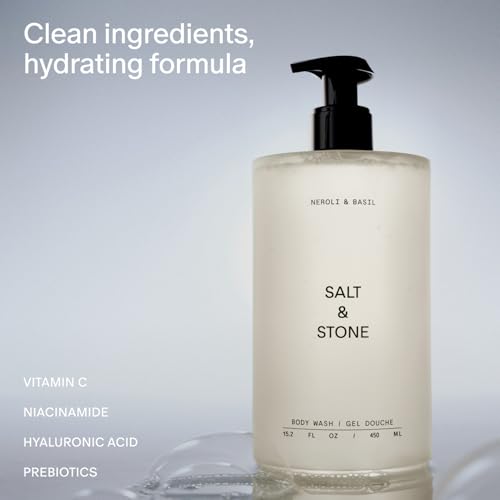 Salt & Stone Salt Stone Body Wash with Antioxidants for Deep Moisture For Women Men Sulfate Paraben Dye Free Leaving Skin Soft and Hydrated Neroli Basil Refill 32 fl oz - Image 3
