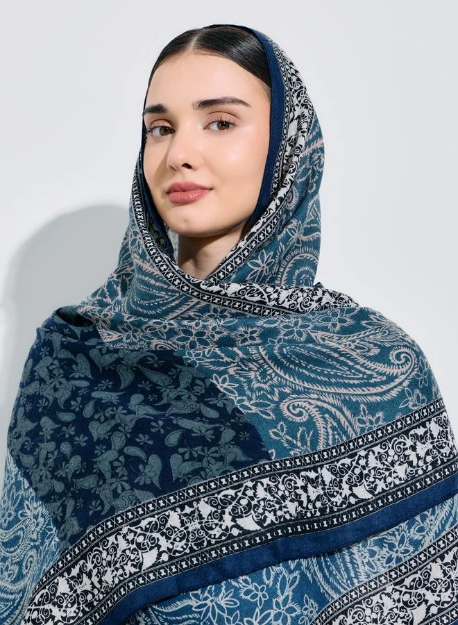 أميرة حجاب بطبعة شاملة 85x180 سم - أزرق