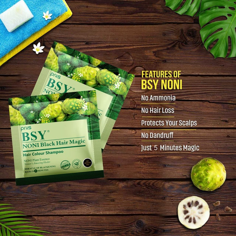 BSY Noni Black Hair Magic Hair color shampoo 12ml x 12 Sachets Ammonia Free Hair Color Shampoo for men Natural Black Permanent Hair Dye Shampoo for women Noni Fruit Hair Dye 5 Minutes Hair Colour Hair Coloring Shampoo Easy to use Hair Color Shampoo - Image 3