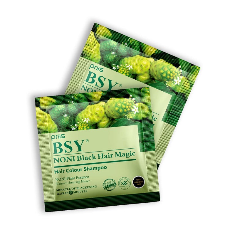 BSY Noni Black Hair Magic Hair color shampoo 12ml x 12 Sachets Ammonia Free Hair Color Shampoo for men Natural Black Permanent Hair Dye Shampoo for women Noni Fruit Hair Dye 5 Minutes Hair Colour Hair Coloring Shampoo Easy to use Hair Color Shampoo - Image 1