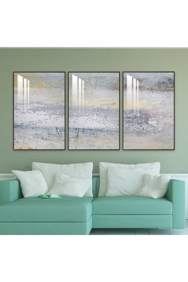 Marktna Three wooden wall painting with a frame and a clear acrylic layer - Image 1
