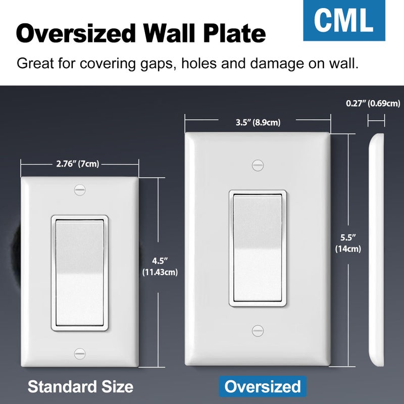 CML Hardware CML Jumbo Decorator Wall Plate, 6 Pack Oversized Electrical Outlet Receptacle Covers, 1-Gang White Switch Plates, Over-Size 3.5â€ x 5.5â€, Impact Resistant, ETL Listed - Image 2