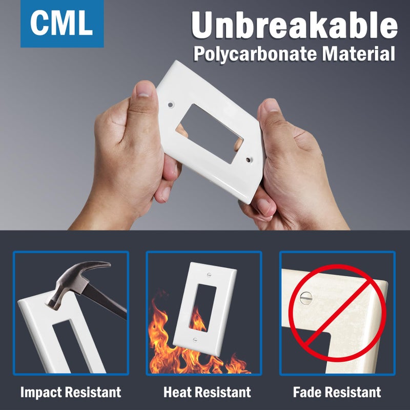 CML Hardware CML Jumbo Decorator Wall Plate, 6 Pack Oversized Electrical Outlet Receptacle Covers, 1-Gang White Switch Plates, Over-Size 3.5â€ x 5.5â€, Impact Resistant, ETL Listed - Image 3