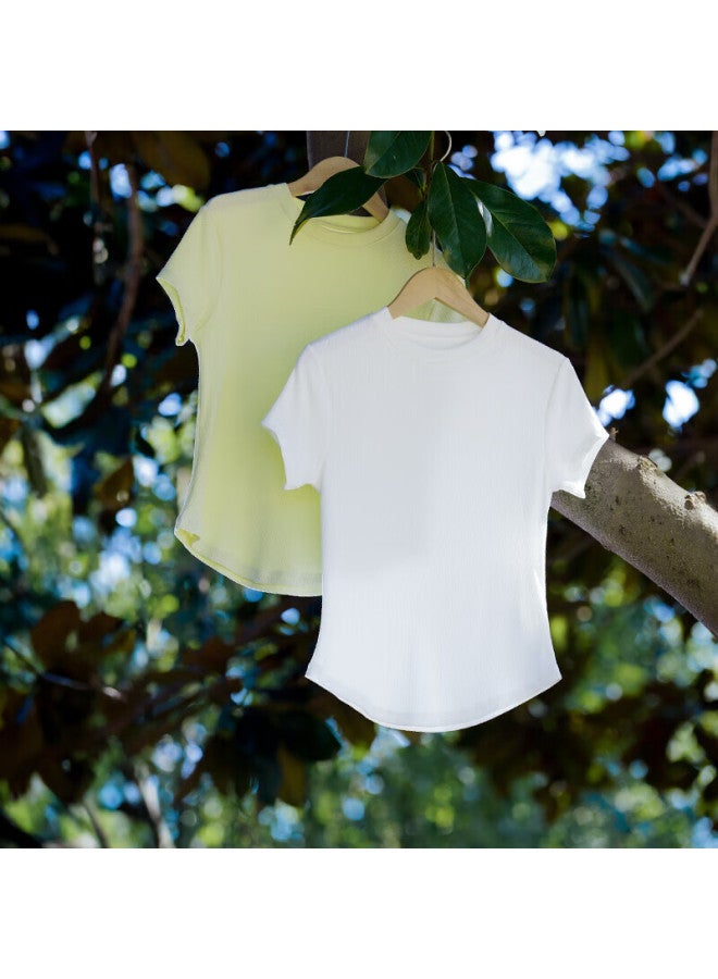 Montagut Dreamgirl Modal Cotton Short Sleeve Women's Stylish White Top Slim Fit Thin Ribbed Basic Undershirt Summer - Image 3