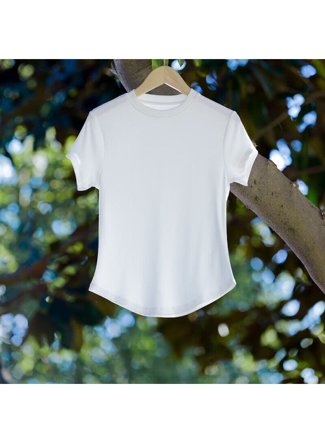 Montagut Dreamgirl Modal Cotton Short Sleeve Women's Stylish White Top Slim Fit Thin Ribbed Basic Undershirt Summer - Image 1