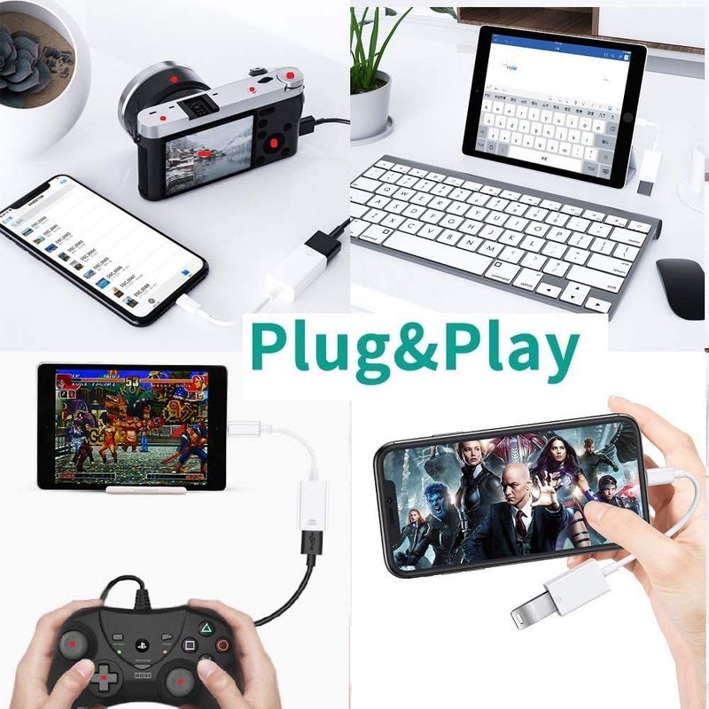 rts rts iPad iPhone, OTG Cable for USB Camera Adapter Compatible with iPhone 11 X Max 8 7 6 Plus iPad Mini Air, Support USB Flash Drive, Keyboard, Mouse, Card Reader, Hub, MIDI iOS 9.2 to 13 Plug and Play - Image 5