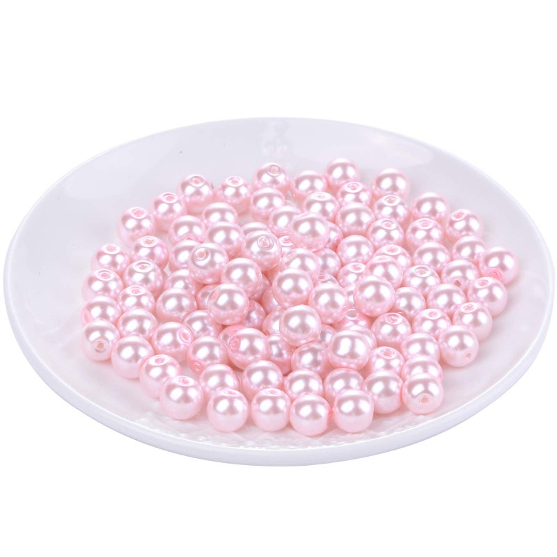 Weebee 200Pcs Glass Pearl Beads Assorted Colors Loose Spacer Round Czech Tiny Satin Luster Handcrafted Beading Assortments for DIY Craft Bracelets Beads for Jewelry Making Light Rose Pink 6mm