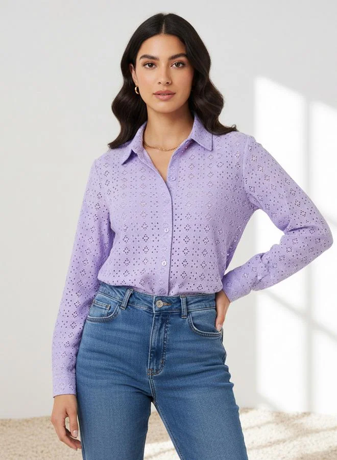 Splash FAV Regular Fit Viscose Schiffli Textured Shirt with Collar