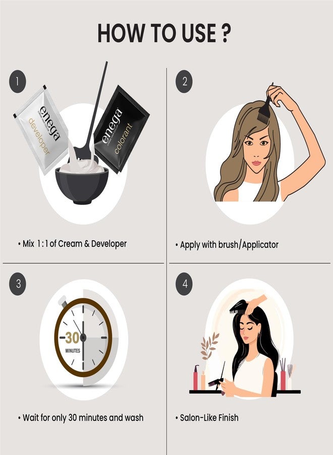Enega No Ammonia Grey Coverage Long Lasting Creme Hair Color with Argan Oil & Green Tea Extract (Pack of 10, NATURAL BLACK) - Image 4