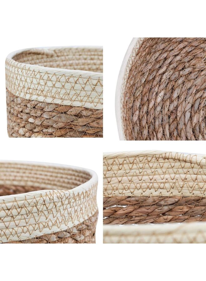 Round Rattan Baskets Set for Organizing - Wicker Storage Basket, Fruit and Bread Serving, Decorative Boho Gift, Countertop Baskets for Pantry and Bathroom (Color - Image 3