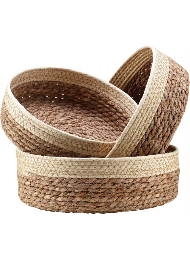 Round Rattan Baskets Set for Organizing - Wicker Storage Basket, Fruit and Bread Serving, Decorative Boho Gift, Countertop Baskets for Pantry and Bathroom (Color - Image 1
