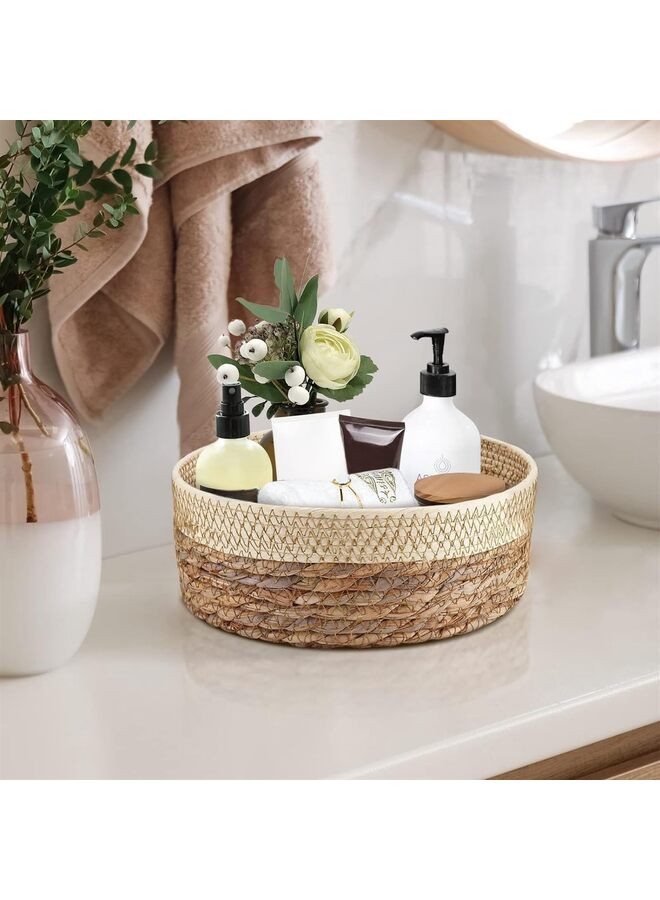 Round Rattan Baskets Set for Organizing - Wicker Storage Basket, Fruit and Bread Serving, Decorative Boho Gift, Countertop Baskets for Pantry and Bathroom (Color - Image 5