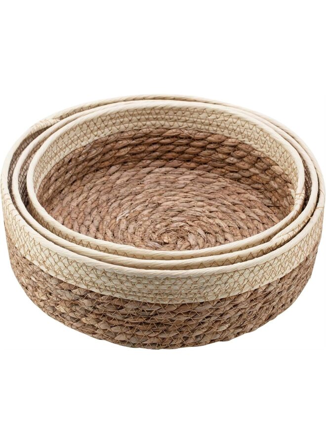 Round Rattan Baskets Set for Organizing - Wicker Storage Basket, Fruit and Bread Serving, Decorative Boho Gift, Countertop Baskets for Pantry and Bathroom (Color - Image 2