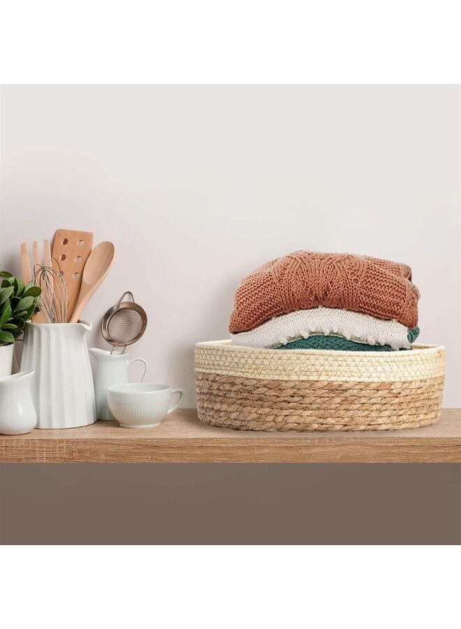 Round Rattan Baskets Set for Organizing - Wicker Storage Basket, Fruit and Bread Serving, Decorative Boho Gift, Countertop Baskets for Pantry and Bathroom (Color - Image 4