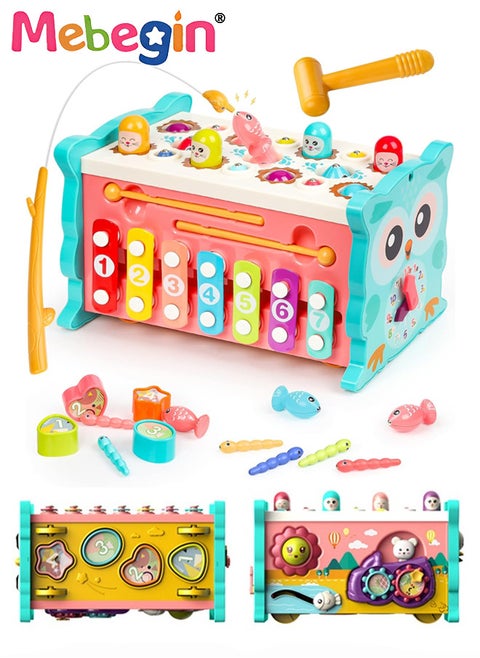 ألعاب الدق التعليمية ألعاب الصيد الحسية Xylophone Shape Sorter Busy Toy 8 in 1 Hexahedron متعددة الوظائف للأطفال الصغار Whack-a-Mole Activity Cube