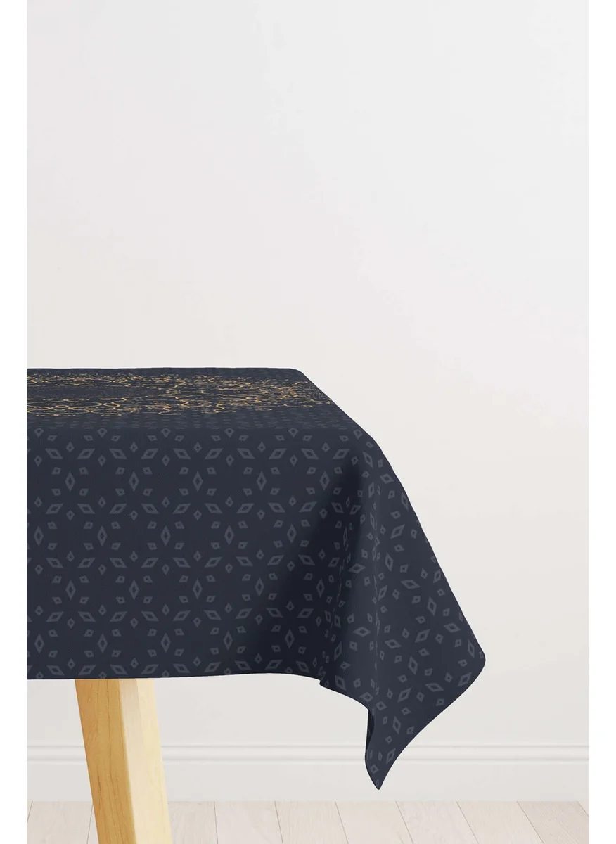 Cango Home Navy Blue Ramadan Themed Motif Patterned Digital Printed Tablecloth CGH1288-MS