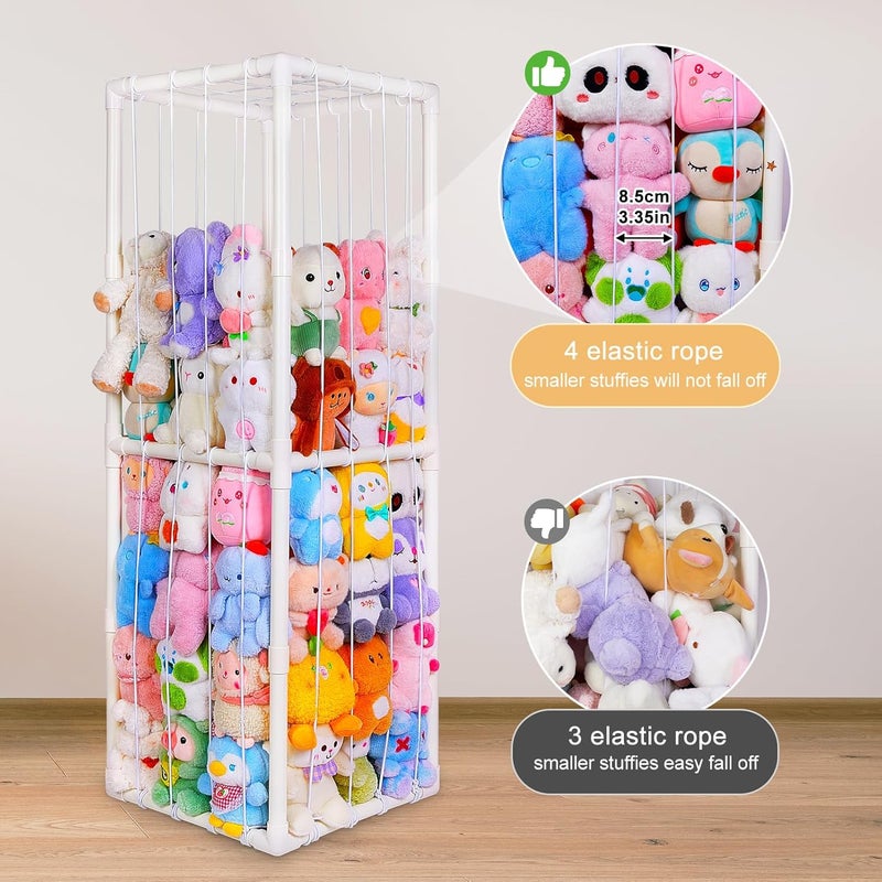 FIOBEE حيوانات محشوة تخزين حديقة حيوانات فايوبى أنبوب PVC سميك منظم تخزين ألعاب الأطفال مع حزام مرن حامل حيوانات محشوة كبير لغرفة الأطفال غرفة اللعب غرفة النوم أثاث التخزين المحشوة أبيض - Image 3