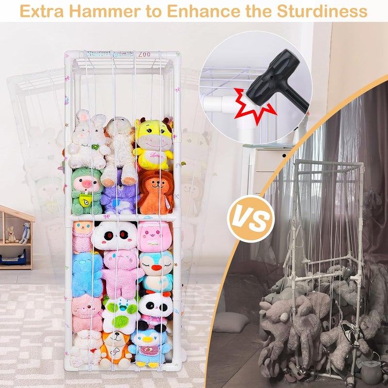 FIOBEE حيوانات محشوة تخزين حديقة حيوانات فايوبى أنبوب PVC سميك منظم تخزين ألعاب الأطفال مع حزام مرن حامل حيوانات محشوة كبير لغرفة الأطفال غرفة اللعب غرفة النوم أثاث التخزين المحشوة أبيض - Image 2