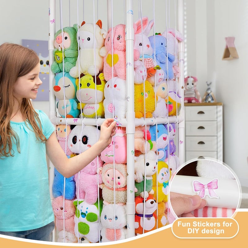 FIOBEE حيوانات محشوة تخزين حديقة حيوانات فايوبى أنبوب PVC سميك منظم تخزين ألعاب الأطفال مع حزام مرن حامل حيوانات محشوة كبير لغرفة الأطفال غرفة اللعب غرفة النوم أثاث التخزين المحشوة أبيض - Image 5