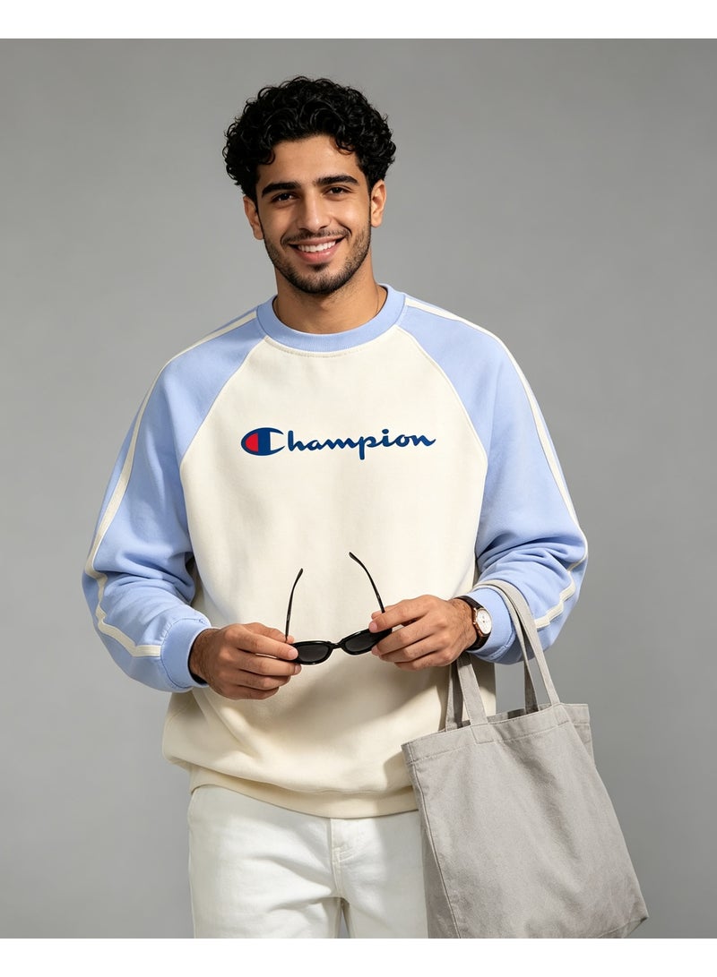Champion Unisex Raglan Long Sleeve Casual Crew Neck Top, Sky Blue - Image 3