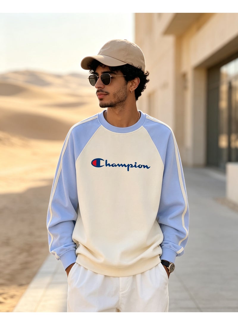 Champion Unisex Raglan Long Sleeve Casual Crew Neck Top, Sky Blue - Image 5