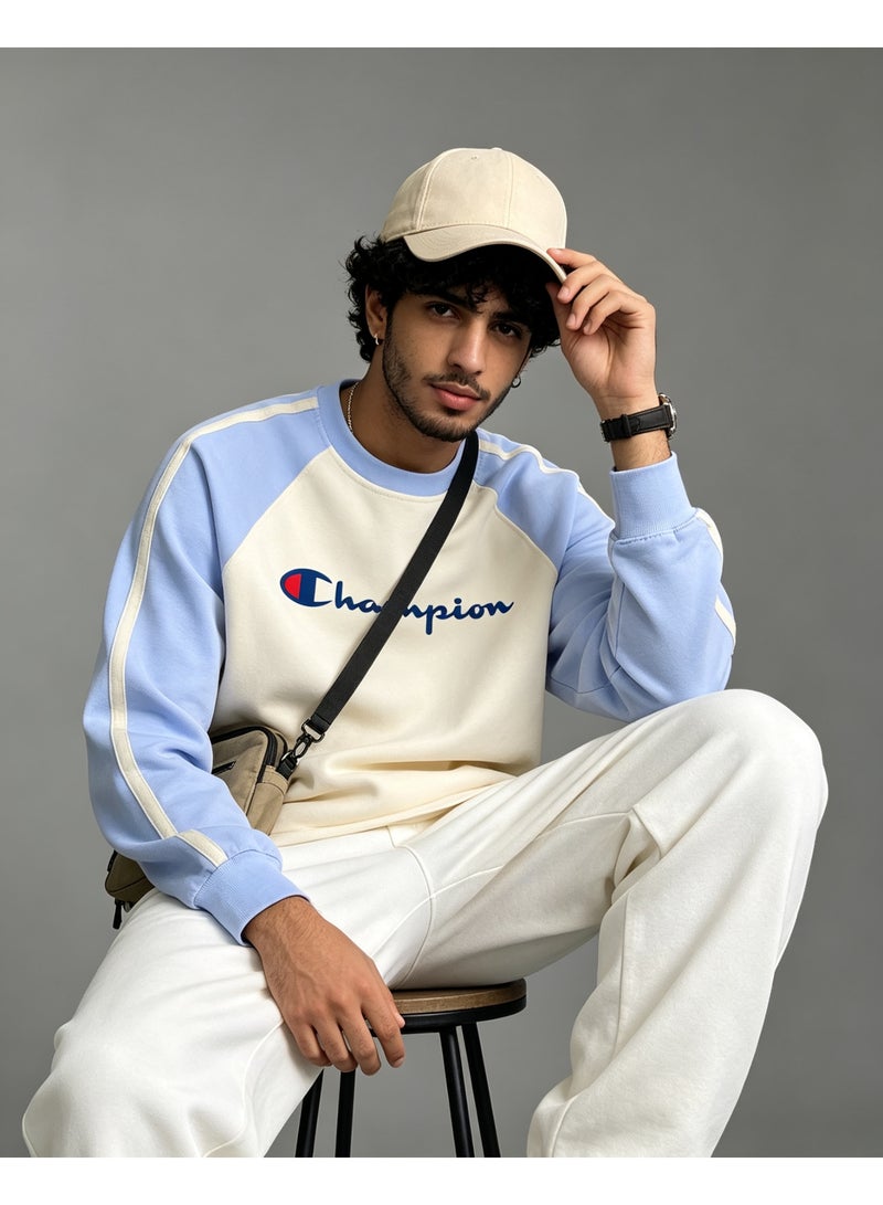 Champion Unisex Raglan Long Sleeve Casual Crew Neck Top, Sky Blue - Image 2