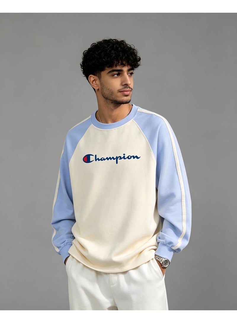 Champion Unisex Raglan Long Sleeve Casual Crew Neck Top, Sky Blue - Image 1