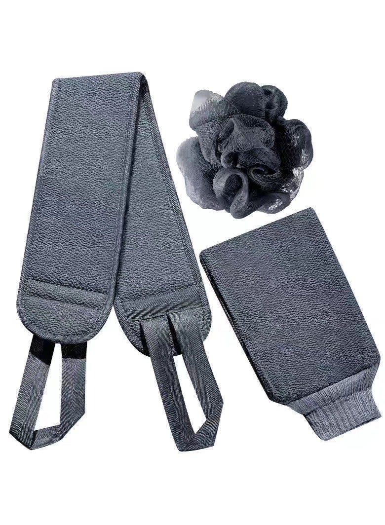 مجموعة ادوات تقشير الظهر من 3 قطع، قفاز تقشير وليفة استحمام للرجال والنساء لتنظيف عميق واسترخاء جسمك  (رمادي) - Image 1