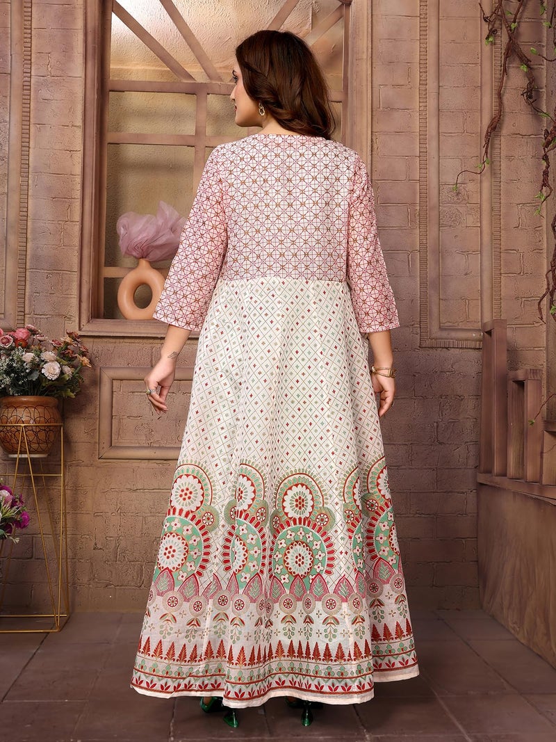 rangita Green Chanderi Printed Calf Length Anarkali Kurti | Kurta for Women_M - Image 4