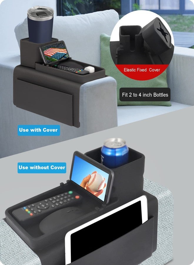 VIENFUT Silicone Couch Cup Holder, VIENFUT Anti-Spill Anti-Slip Sofa Armrest Tray BPA-Free, Dirt-Resistant Silicone Couch Arm Tray for Remote, Snacks, Cellphone and iPad, Gift for Family, Friend (Black) - Image 2