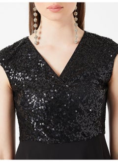 Miss Chase Miss Chase Women's Black V-Neck Cap Sleeved Solid Wrap Maxi Dress(MCSS20D06-10-62-05_Black_L)  - Image 5