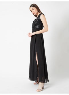 Miss Chase Miss Chase Women's Black V-Neck Cap Sleeved Solid Wrap Maxi Dress(MCSS20D06-10-62-05_Black_L)  - Image 3