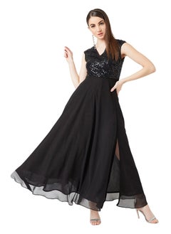 Miss Chase Miss Chase Women's Black V-Neck Cap Sleeved Solid Wrap Maxi Dress(MCSS20D06-10-62-05_Black_L)  - Image 1