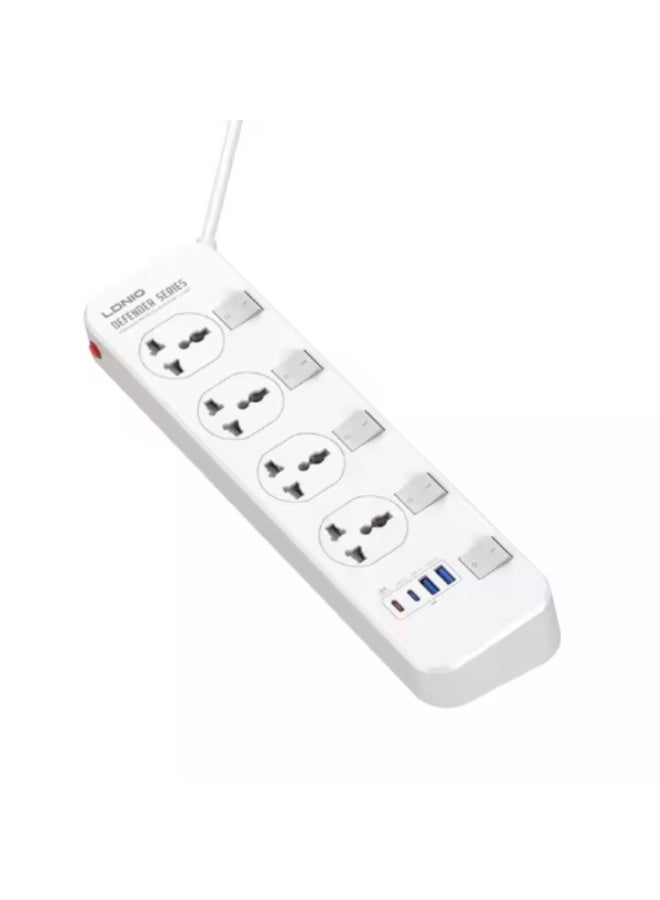 LDNIO SC4408C 2500W 4 SOCKETS with 2 USB Ports and 2 TYPE-C PD PORT, DESKTOP EXTENSION HOME CHARGER with 2M EU POWER CORD - Image 1