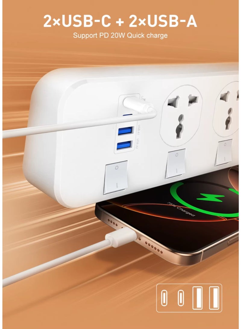 LDNIO SC4408C 2500W 4 SOCKETS with 2 USB Ports and 2 TYPE-C PD PORT, DESKTOP EXTENSION HOME CHARGER with 2M EU POWER CORD - Image 3