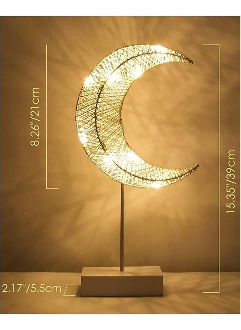 Scrolls Decorative Table Lamp, Battery Powered Moon Shape Ramadan Desk Lamp, Winding Thread Warm LED Crescent Light Home Bedroom Romantic Bedside Desktop Night stand Decoration 39x21x5.5cm  - Image 2