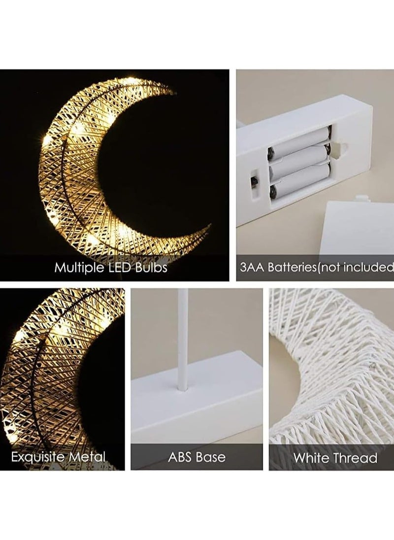 Scrolls Decorative Table Lamp, Battery Powered Moon Shape Ramadan Desk Lamp, Winding Thread Warm LED Crescent Light Home Bedroom Romantic Bedside Desktop Night stand Decoration 39x21x5.5cm  - Image 3