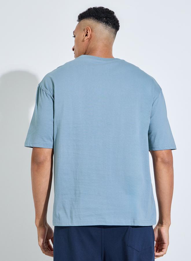 Styli Men Blue Graphic Print Oversized T-Shirt - Image 5