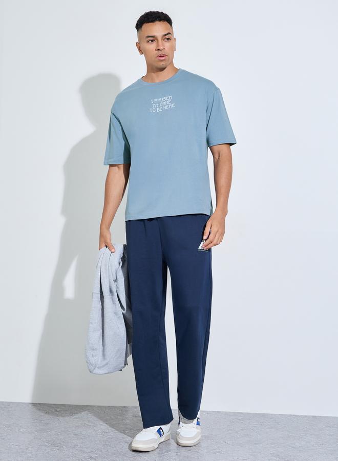 Styli Men Blue Graphic Print Oversized T-Shirt - Image 2