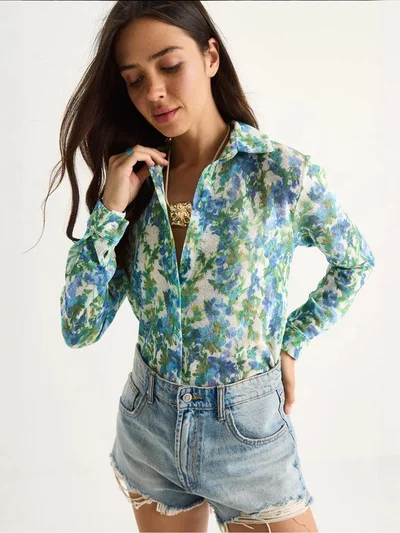 Bianco Lucci LUCCI Textured Flower Print Button-Up Shirt