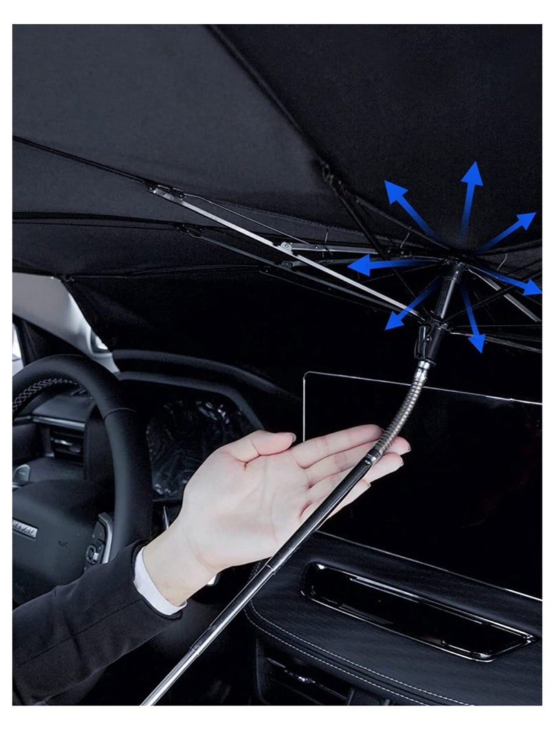 Car Windshield Sun Shade Umbrella with Car Safety Hammer,Bendable Shaft,UV Rays and Heat Sun Visor Protector, Foldable Front Window Sunshade (Extra large (150cm x 85cm)) - Image 2