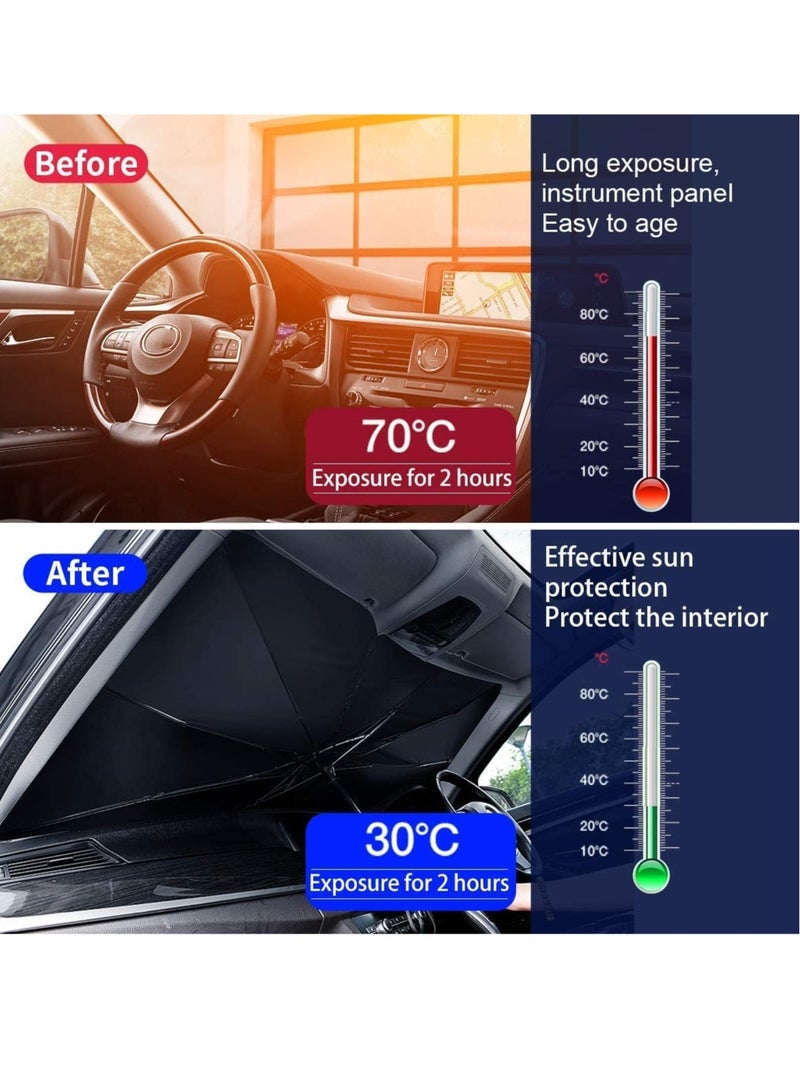 Car Windshield Sun Shade Umbrella with Car Safety Hammer,Bendable Shaft,UV Rays and Heat Sun Visor Protector, Foldable Front Window Sunshade (Extra large (150cm x 85cm)) - Image 3