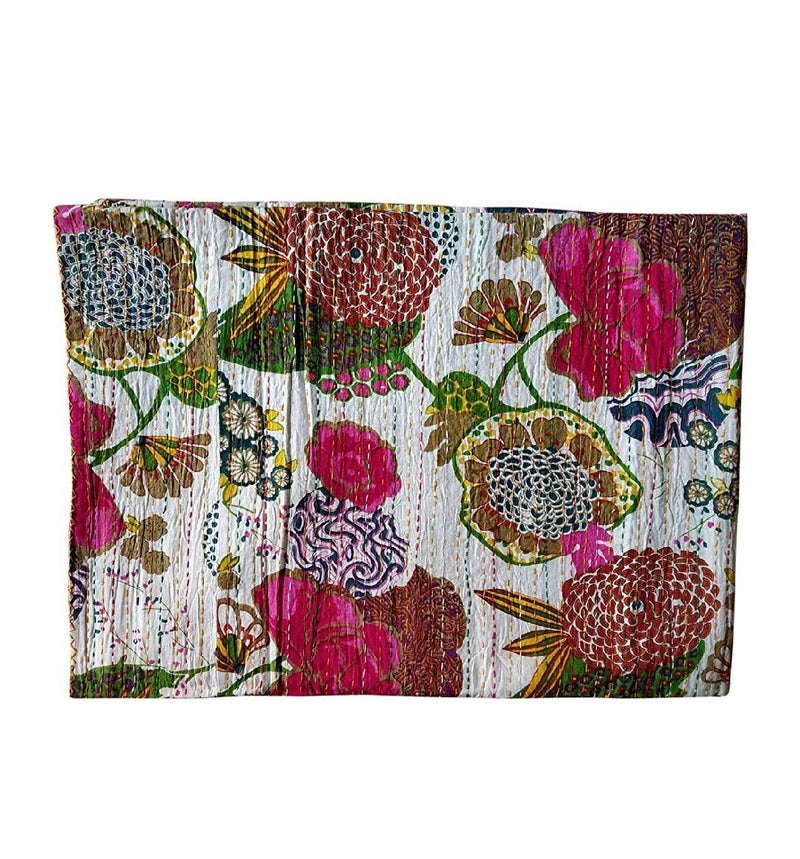 Jaipuri Quilt Handmade Bed Cover Cotton Kantha Blanket Throw Home Decor Bedspread Bedsheet, Twin Size, Multicolour - Image 3