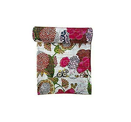 Jaipuri Quilt Handmade Bed Cover Cotton Kantha Blanket Throw Home Decor Bedspread Bedsheet, Twin Size, Multicolour - Image 1